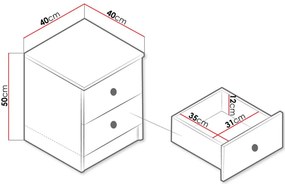 Нощно шкафче Nero 09-Natural-White-Gray