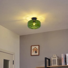 Ретро таванна лампа черна със зелено стъкло - Bizle