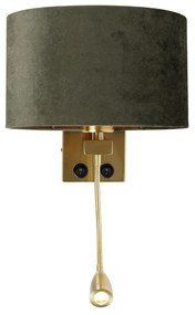 Стенна лампа месинг с овална кадифена абажура зелена 25см - Brescia Combi