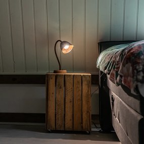 Селска настолна лампа ръждивокафява с дървена основа - Rax