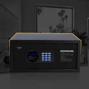 Електронен сейф Adler AD 1045, 200x420x370 мм, 14 л, Блокиране след 4 грешни опита, Предупреждение за изтощена батерия, Черен