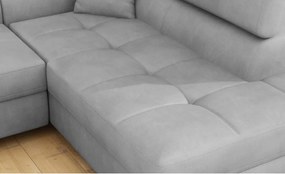 Светлосив кадифен разтегателен ъглов диван с място за съхранение (десен ъгъл L форма) Anton – ELTAP