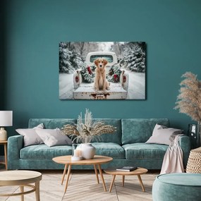 Картина на платно – Коледно куче на заснежен път