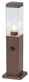 Външна лампа ръждивокафява с прозрачно стъкло 45 см IP44 с контакт и сензор за движение - Malios