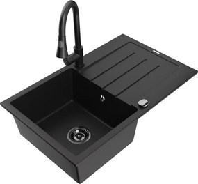 Mexen Bruno гранитна мивка с 1 камера с отцедник и кухненски смесител Elia, черен - 6513-77-670101-70-B