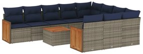 3260430 vidaXL Градински комплект диван с възглавници 11 части сив полиратан