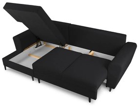 Черен разтегателен ъглов диван с място за съхранение от прежда с примки от букле (ляв ъгъл) Kyoto – Cosmopolitan Design