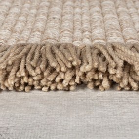 Бежов ръчно изработен килим със смес от вълна 120x170 cm Rene Fringed Ribbed – Flair Rugs