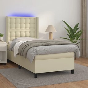 3139363 vidaXL Боксспринг легло с матрак LED кремаво 90x200 см изкуствена кожа