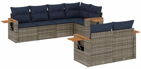 3226985 vidaXL Градински диван с възглавници, 7 части, полиратан, сив