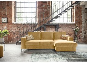 Ъглов разтегателен диван от кадифе в горчично жълто, десен ъгъл Lofty Lilly - Miuform