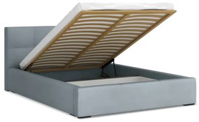 Светлосиньо кадифено двойно легло 140x200 cm тапицирано с място за съхранение и включена подматрачна рамка Hiko – Makamii
