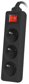 Разклонител LANBERG, 2.500W, 1.5метра, 3 контакта, Защита от деца, Светлинен индикатор, ON/OFF бутон, Черен