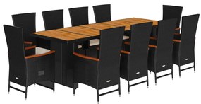 3277530 vidaXL Градински комплект с възглавници 11 части полиратан черен