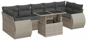 3326603 vidaXL Градински комплект с възглавници, 8 части, светлосив полиратан