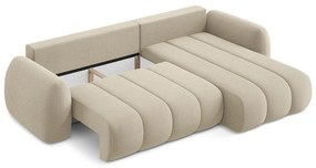 Светлокафяв разтегателен ъглов диван с място за съхранение от букле (десен ъгъл) Pele – Makamii