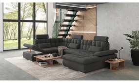 Антрацитен разтегателен ъглов диван с място за съхранение (ляв ъгъл/U форма) Merkur – Ropez