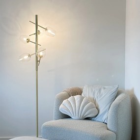 Класическа подова лампа златиста със стъкло 5-светлина - Elien