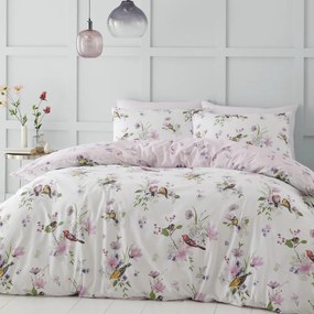 Розово и бяло спално бельо за двойно легло 200x200 cm Songbird - Catherine Lansfield