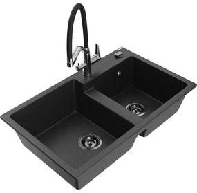 Mexen Tomas гранитна мивка с 2 камери с кухненски смесител Duo,