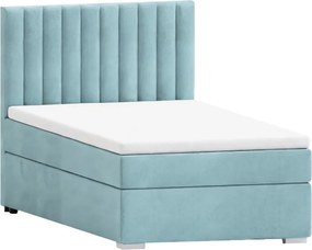 Светлосиньо единично тапицирано легло с място за съхранение с включена подматрачна рамка 90x200 cm Bunny – Ropez