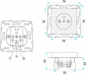 Единичен контакт със заземяване и рамка OSTE JNH001-G Grey