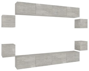 3114225 vidaXL Комплект ТВ шкафове от 8 части, бетонно сив, инженерно дърво