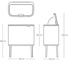 Кош за боклук Brabantia Bo Touch 1005550, 3x11 л, Плавно и безшумно отваряне, Голям отвор, Бежов