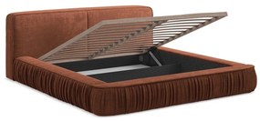 Тапицирано двойно легло с пространство за съхранение и решетка в цвят теракота 160x200 см Keoni - Makamii