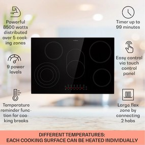 Klarstein Virtuosa 5, плот за вграждане, 5 зони, 8500W, стъклокерамика