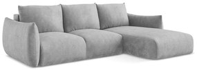 Светлосив шенилов сгъваем ъглов диван (десен ъгъл) Leila – Makamii