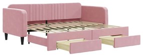 3197114 vidaXL Канапе с изтеглящо легло и чекмеджета розово 90x200 см кадифе
