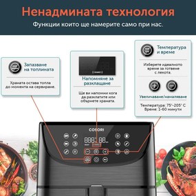 Фритюрник с горещ въздух Cosori Premium Air Fryer CP158-AF, 1700W, 5.5 л, 11 програми, Таймер, Черен