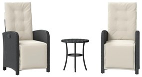 365200 vidaXL Бистро комплект с възглавници 3 части черен полиратан