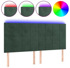 3122493 vidaXL LED горна табла за легло, тъмнозелена, 200x5x118/128 см, кадифе