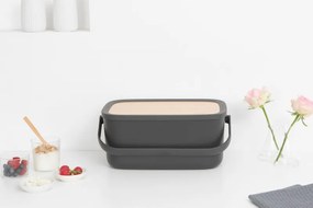 Кутия за хляб Brabantia Nic 1003255, 39.5 см, Бамбуков капак, Дръжка за носене, Тъмносив