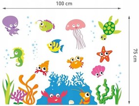 Цветни стикери с принт подводен свят, 100 см х 75 см