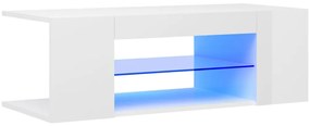 804244 vidaXL ТВ шкаф с LED осветление, бял гланц, 90x39x30 см