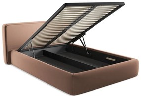 Светлорозово двойно тапицирано легло с място за съхранение и включена подматрачна рамка 140x200 cm Kiana – Makamii