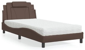 3208777 vidaXL Легло с матрак, кафяво, 100x200 см, изкуствена кожа