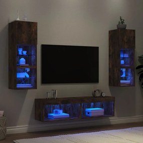 3216619 vidaXL ТВ стенни модули с LED, 6 части, опушен дъб, инженерно дърво