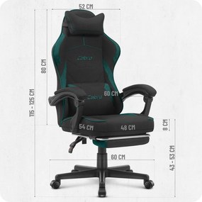 CABRO C502 геймърски стол от плат с подложка за крака, до 150 кг, черен и зелен