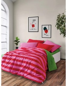 Зелено-розово двойно удължено спално бельо от памук Renforcé с включен долен чаршаф, 4 части 200x220 cm Cherie – Mijolnir