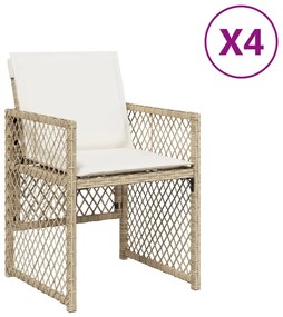 364953 vidaXL Градински столове с възглавници, 4 бр, бежови полиратан