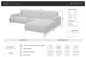 Тъмно сив ъглов диван от кадифе , ляв ъгъл Puzo - MESONICA