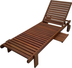 Шезлонг Muhler Meranti 194х71х80 см, До 100 кг, Дърво Shorea, Странична масичка, Кафяв