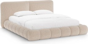 Сиво-бежово тапицирано двойно легло с място за съхранение и включена подматрачна рамка 180x200 cm Solange – Micadoni