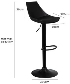 Черни бар столове в комплект от 2 бр. с регулируема височина от имитация на кожа (височина на седалката 56,5 cm) – Casa Selección