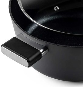 Тенджера Luigi Ferrero Regina FR-2840, 28x12.5 см, 6.5 л, Незалепващо мраморно покритие, Стъклен капак с отвор за пара, Индукция, Черен