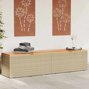 365960 vidaXL Градинска кутия за съхранение бежов 220x50x54см PE ратан акация